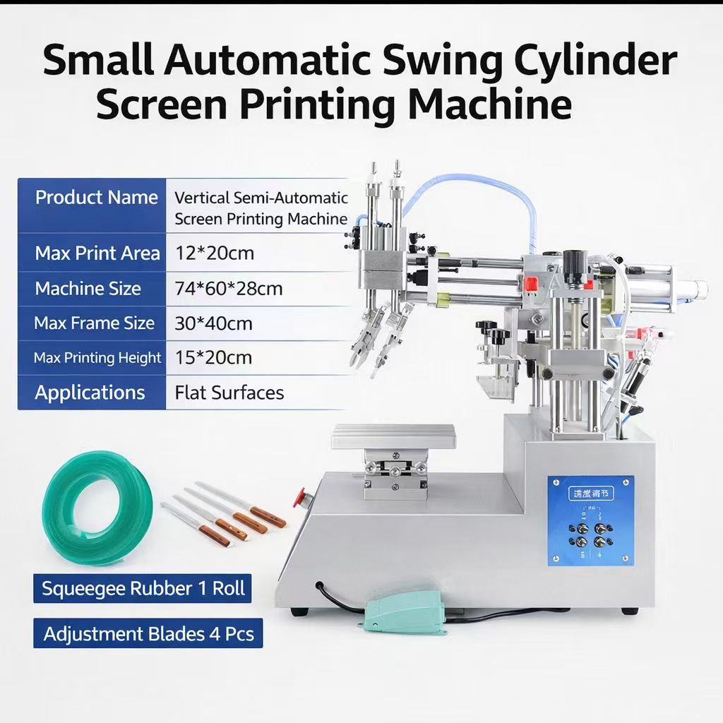 Small automatic swing cylinder screen printing machine with specification table